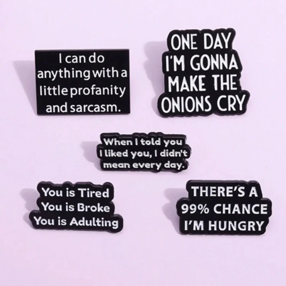 5 pc black white humorous comical enamel pins backpack denim clothes bag hat